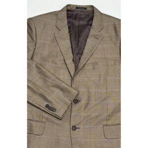 John W Nordstrom Loro Piana Brown/Tan Houndstooth Silk/Wool Sport Coat 44L EUC